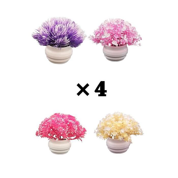 Plante artificielle - 4 Pots - Couleurs aléatoires - Décoration intérieure - Sans entretien