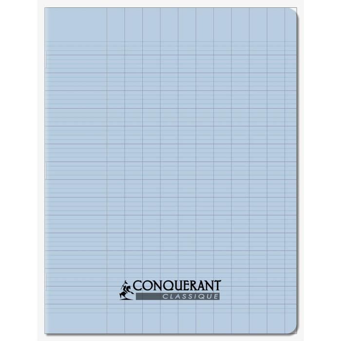 Cahier - CONQUERANT - 17x22 cm - 96 pages - 90g - Grands carreaux Seyès - Bleu ciel
