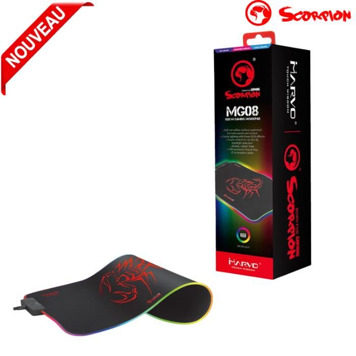 MARVO SCORPION MG08 TAPIS DE SOURIS GAMING MOYEN 350 x 250 x 3 mm AVEC LED RGB