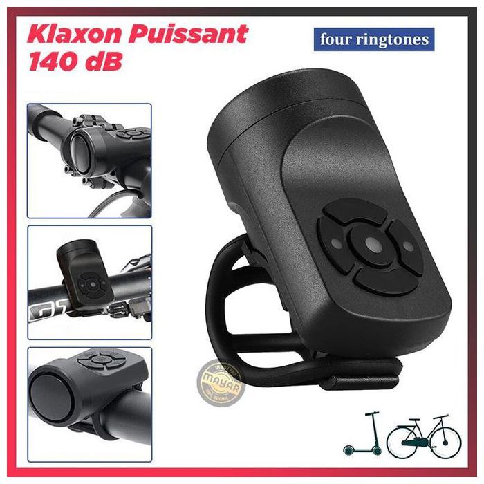 Sonnette de vélo, trottinette électrique et scooters puissant 140 dB rechargeable Klaxon avec Alarme Antivol