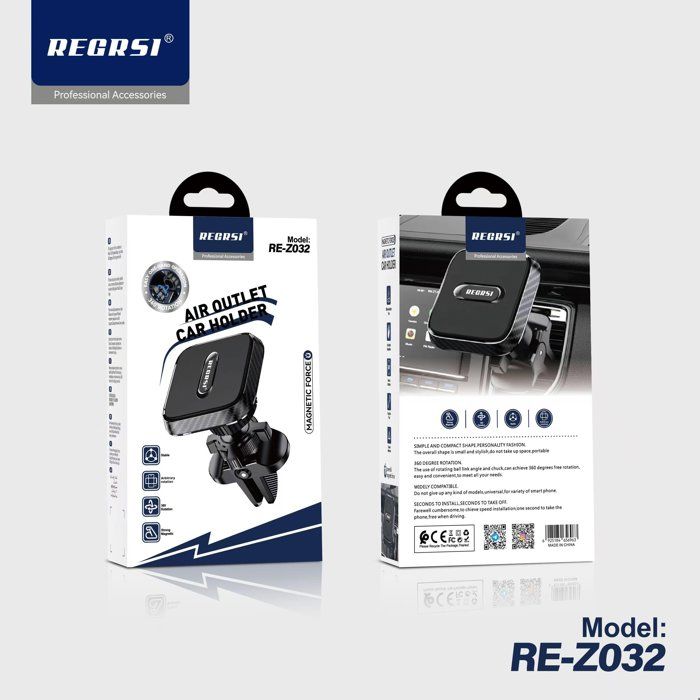 support de téléphone magnétique pour voiture REGRSI modèle RE-Z032, conçu pour être fixé aux grilles d'aération.