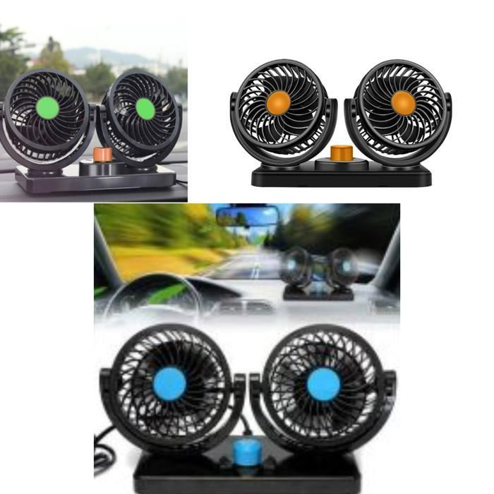 12V Dual Head Car Fan Portable Vehicle Truck Rotatif Auto(Couleur aléatoire)
