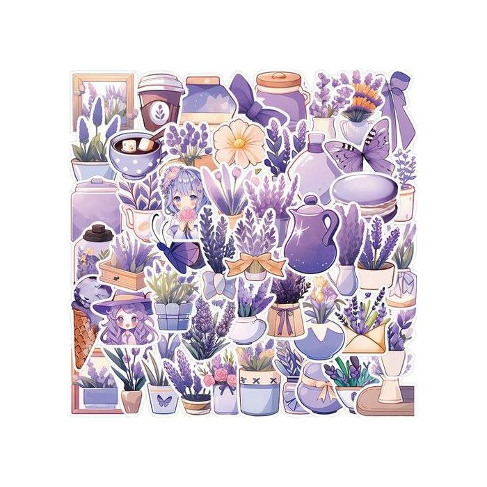 Stickers - HHL - Fleurs Lavande Violet - 50pcs - Multicolore - Waterproof - Durable