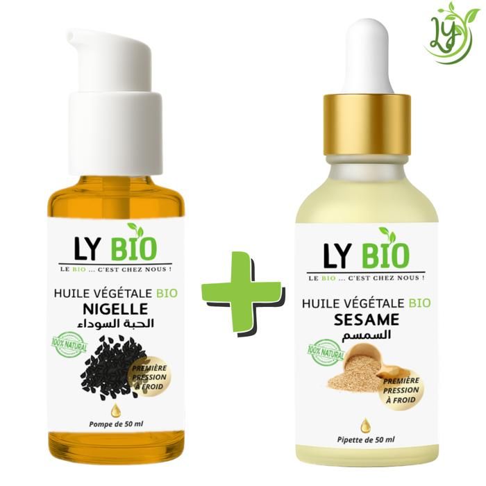 Pack Huile Végétale - LYBIO - Huile de Nigelle 50ml - Huile de Sésame 50ml - Nourrissant - Antioxydant