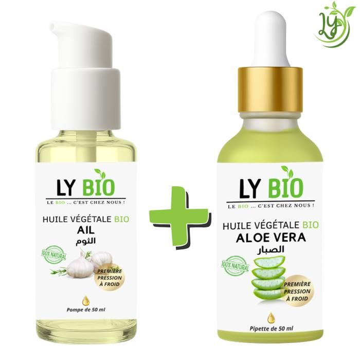 Pack de soins capillaires et corporels - LYBIO - Huile d'ail bio et aloe vera - 50ml - Hydratant - Mixte