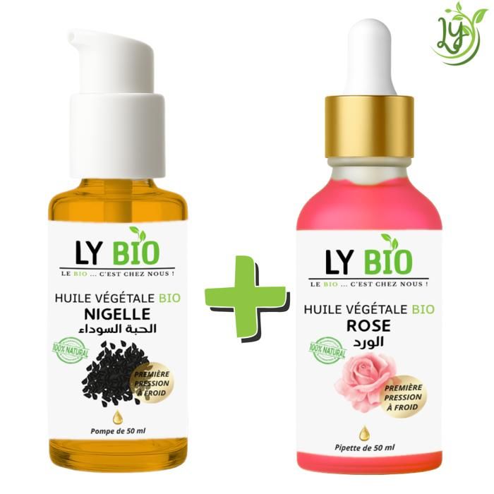 LYBIO PACK HUILE NIGELLE 50ML - POMPE + HUILE ROSE 50ML - PIPETTE