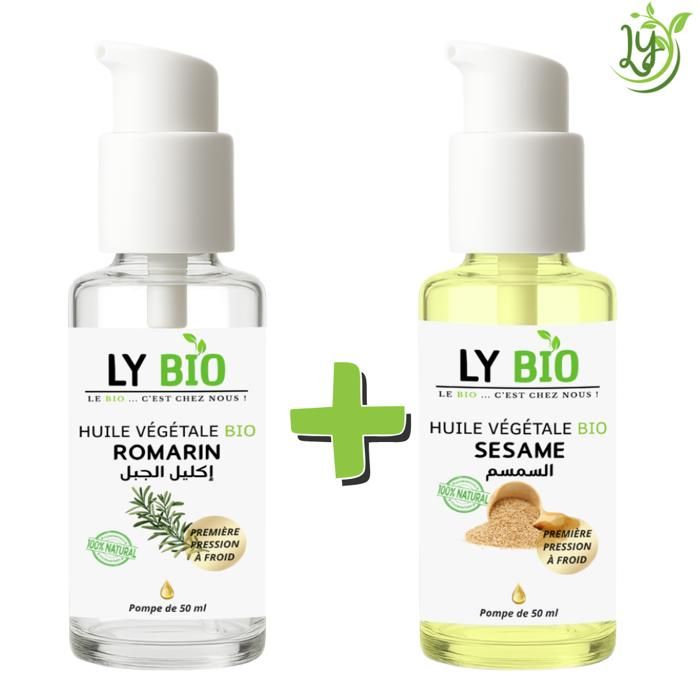 Pack d'huiles végétales - LYBIO - Huile de romarin 50ml - Huile de sésame 50ml - Nourrissant - Antioxydant