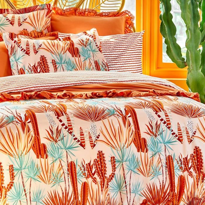 Housse de couette - BELLA MAISON - Fount - 100% satin de coton - 260x240 cm - Saumon
