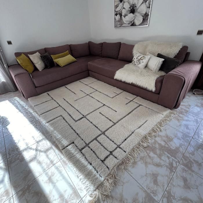 Tapis - Beni Ouarain - Authentique - Blanc - Rectangulaire - Laine