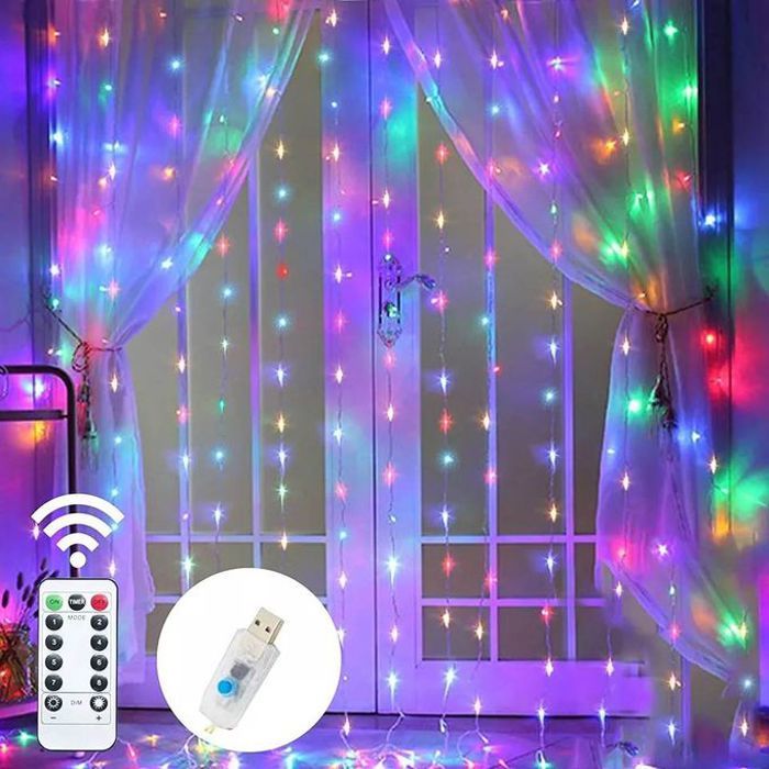 Guirlande lumineuse rideau à LED, lumière féerique avec télécommande, idéale pour une ambiance magique.