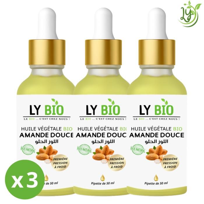 Huile Végétale - PIPETTE - Amande Douce - Lot de 3 - 50ml - Hydratant
