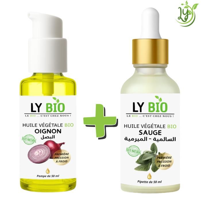 Pack Huile Végétale - LYBIO - Oignon 50ml + Sauge 50ml - Fortifiant - Apaisant - Naturel