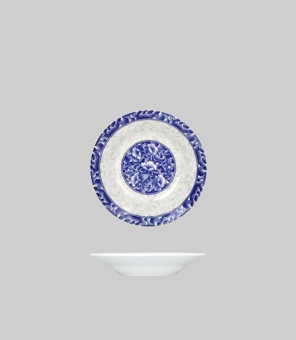 Assiette Creuse - Porcelaine - Ronde - 15,2cm - Rebord Bleu - Compatible Lave-Vaisselle