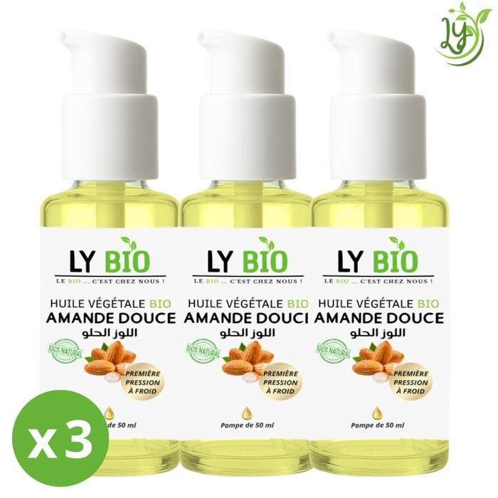 Huile Végétale - LYBIO - Amande Douce - Lot de 3 - 50ml - Hydratant
