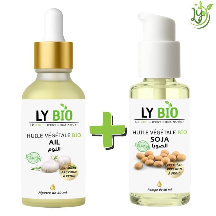 Pack d'huiles - LYBIO - Huile d'ail bio 50ml - Huile de soja bio 50ml - Nourrissant - Mixte