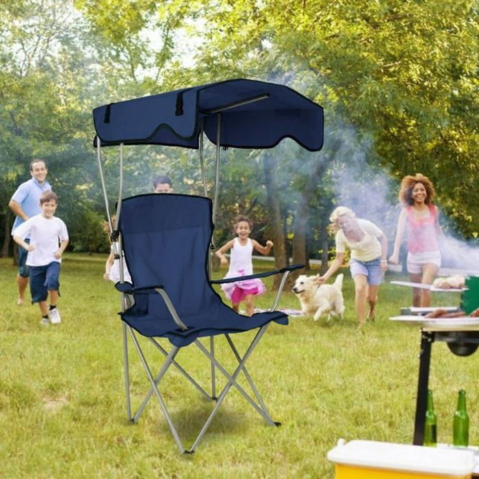 Chaise pliante avec parapluie, chaise de camping avec ombre, chaise pliante pour camping, auvent pliable