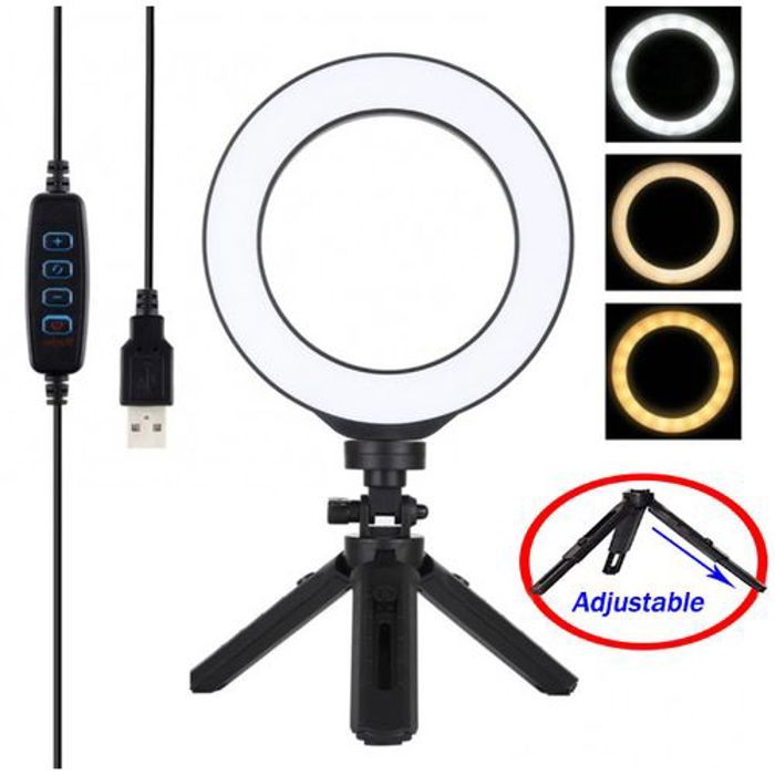 Mini Ring Light - LED - Trépied réglable - 3 modes d'éclairage - Intensité variable - USB alimenté
