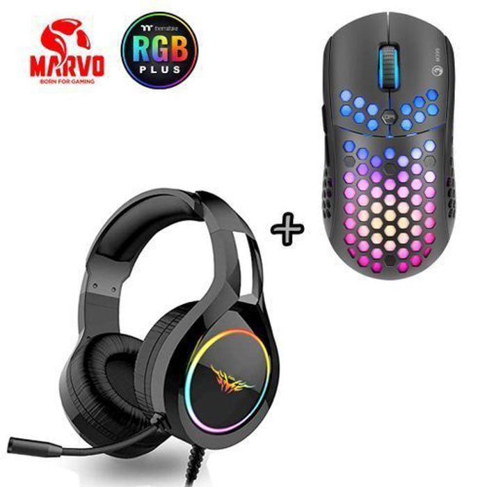 Souris de jeu - Marvo - Programmable RGB - 6 Boutons - 6400 DPI - Ultra-légère 76g