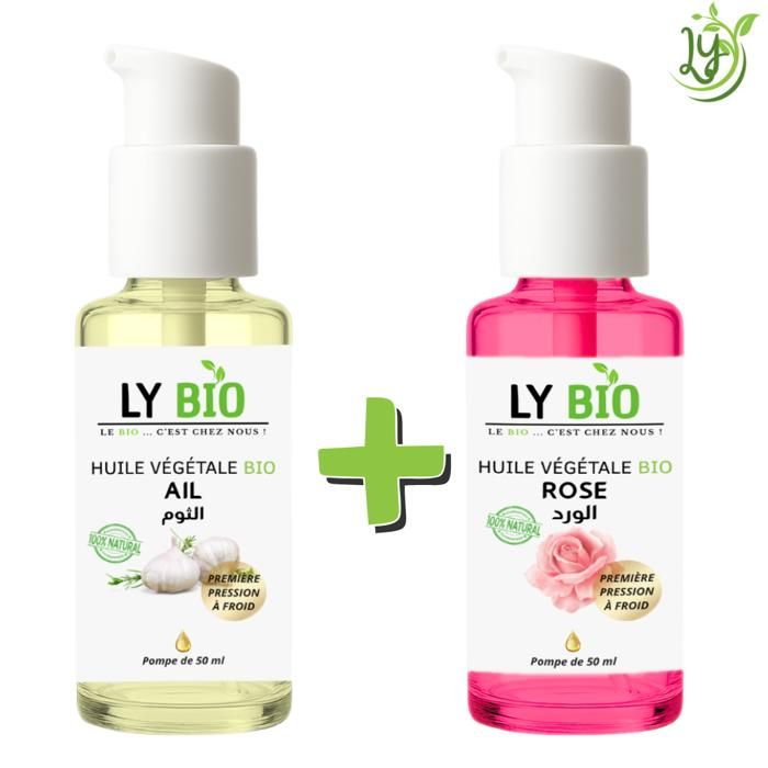 Pack d'huiles - LYBIO - Huile d'ail bio 50ml - Huile de rose bio 50ml - Hydratant - Mixte