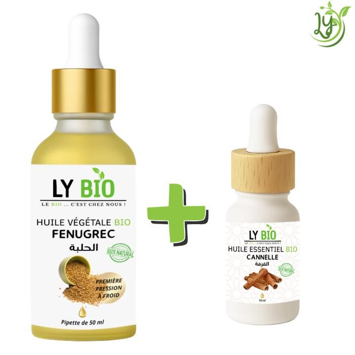 Pack d'huiles - LYBIO - Huile Fenugrec 50ml - Huile Essentielle Cannelle 10ml - Nourrissant - Mixte