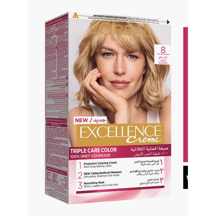 L'Oréal Paris Excellence - Crème Coloration Permanente Triple Soin 8 Blond Clair