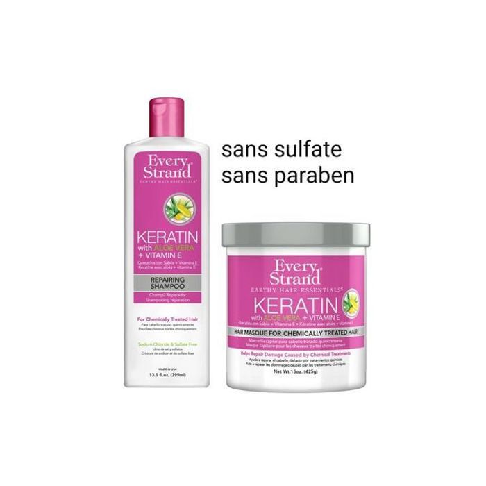 Every Strand Pack Kératin AloeVera Vitamine E Shampoo 399ml + Masque 425ml (USA)