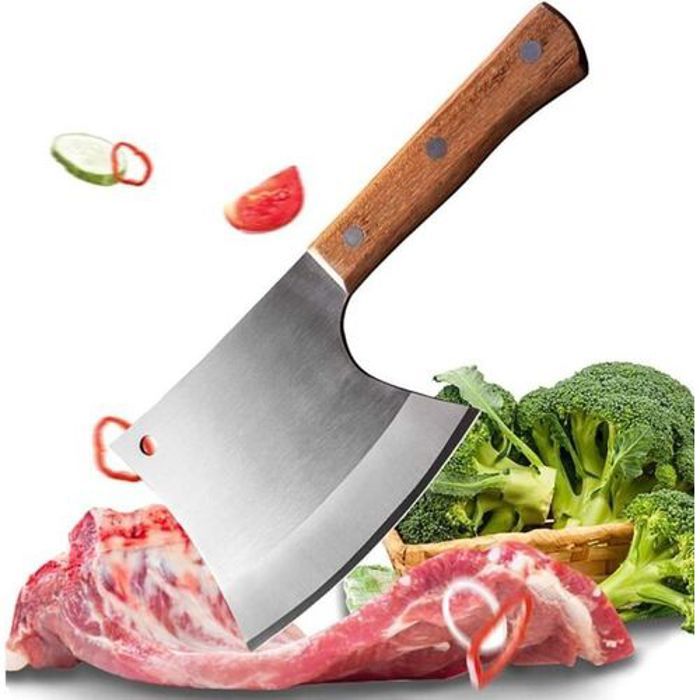 Couteau à Couperet Viande Polyvalent pour Chefs avec Manche en Bois