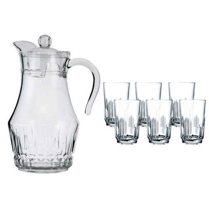 Ensemble Carafe & Verre Carafe 1.8 L + Lot de 6 Verres 270 ml Made In France-