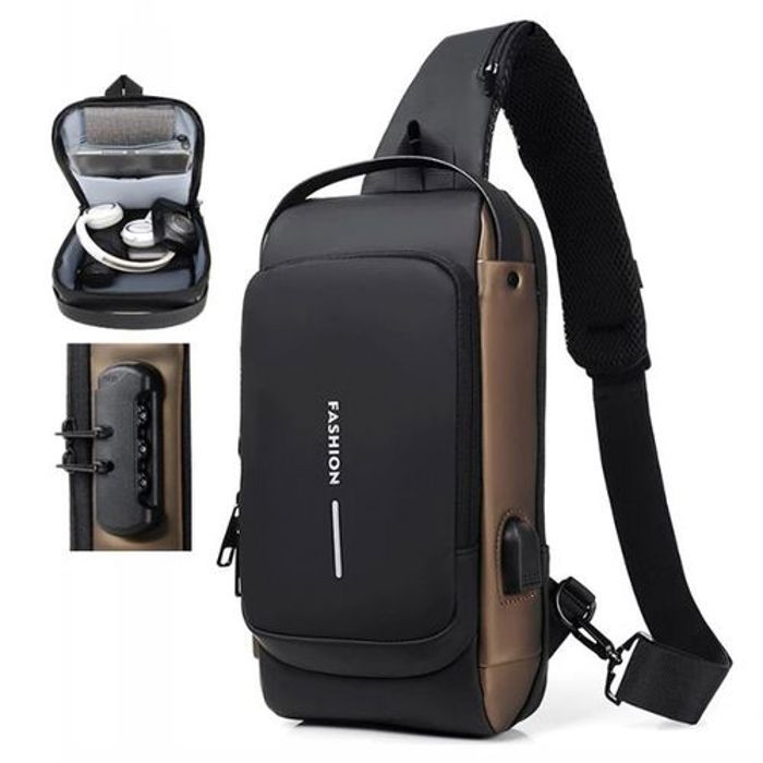 Sac à Bandoulière - Cuir - Multi-Poches - Imperméable - Antivol - Chargeur USB
