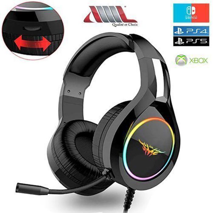 Casque gaming - Filaire - Son surround - Micro antibruit - Lumières LED