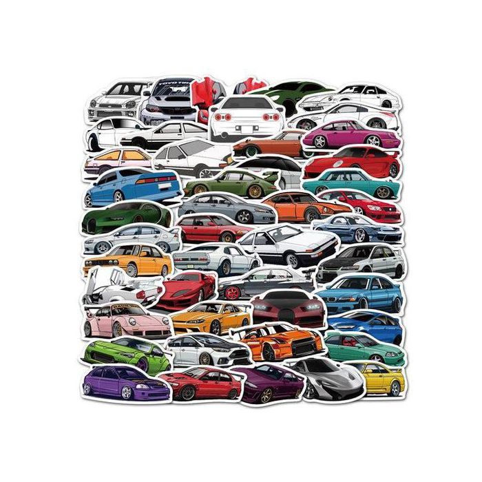 Stickers - Collection de Voitures - 50 Pièces - Multicolore - Waterproof - Durable