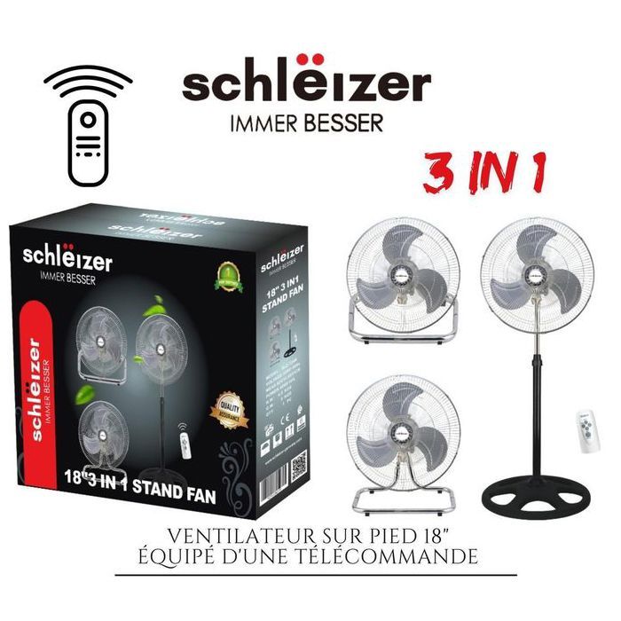 schlëizer Ventilateur sur pied de 18 pouces 3 en 1 avec telecommande