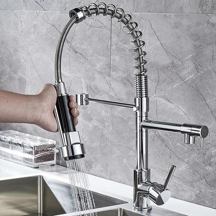 Robinet mitigeur de cuisine - GÉNÉRIQUE - Chrome - Bec flexible - Double jet - Inox durable