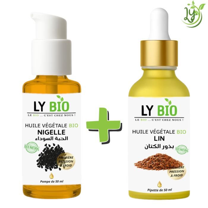 Pack d'huiles - LYBIO - Huile de nigelle 50ml - Huile de lin 50ml - Réparateur - Mixte