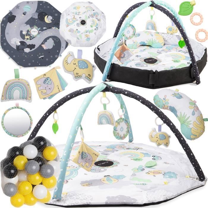 MoMi DAY&NIGHT - 3en1 - Tapis d'Eveil Bebe - arche à jouets - sensoriels jouets