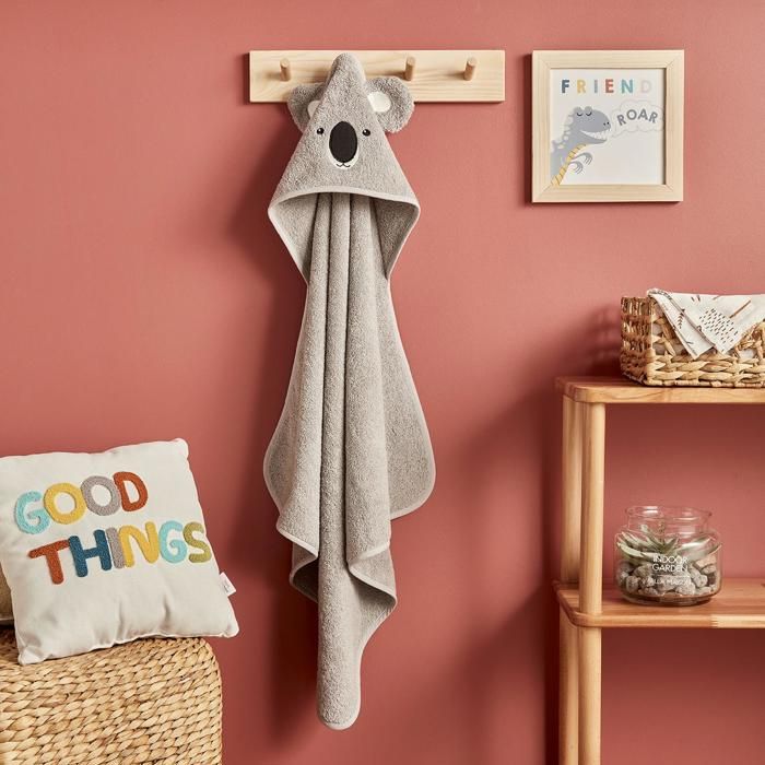 Serviette d'emmaillotage - Koala - 75x75 cm - 100% Coton - Certifié OEKO-TEX - Gris