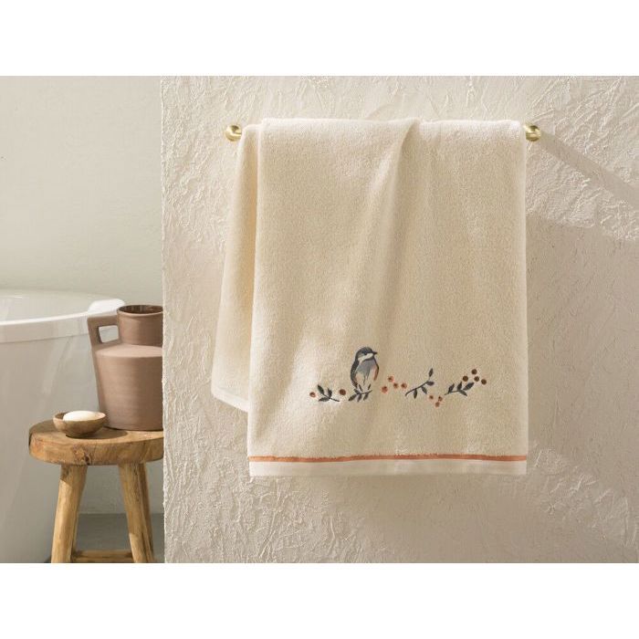 Serviette Invité - Ivoire - Mésanges - 30 x 50 cm - 100% coton - 600g/m²