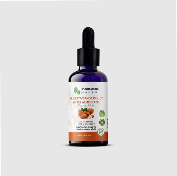 Huile Végétale Bio d'Amande Douce - PLANTCOSMO LABORATOIRES - 50 ml - Adoucissante - Nourrissante - Émolliente
