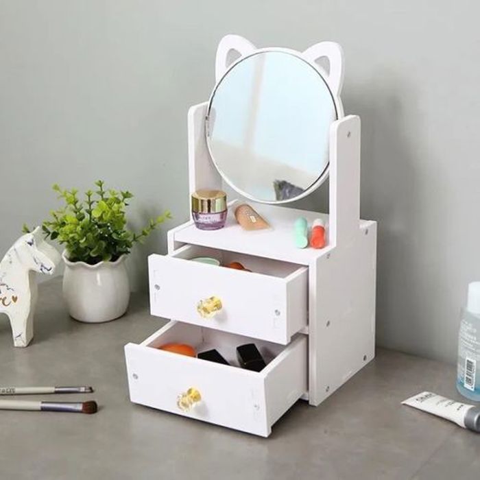 Miroir De Beauté Rotatif À 360 Degrés Avec Tiroirs De Rangement