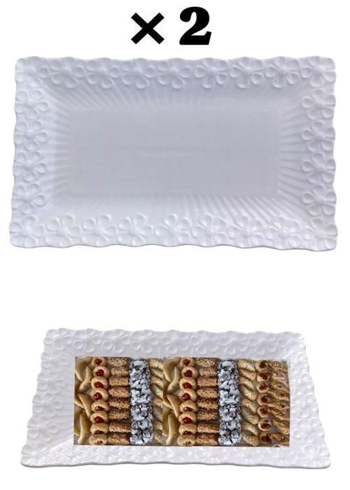 Assiette - Rectangulaire - Porcelaine - 2 pièces - Motif Fleurs - 15x1,8 cm