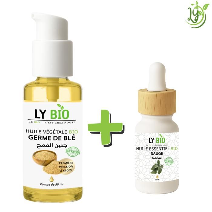 Pack de soins - LYBIO - Huile germe de blé 50ml - Huile essentielle sauge 10ml - Nourrissant - Mixte