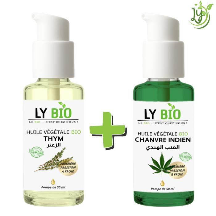 Pack de soins - LYBIO - Huile Thym 50ml - Huile Chanvre 50ml - Hydratant - Mixte