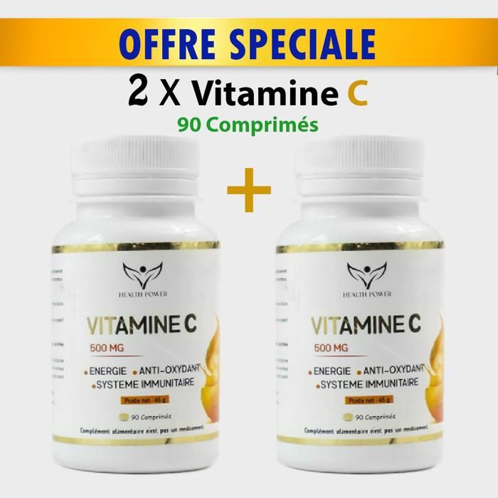 PACK 2 x boites de Vitamine C 500mg Acide Ascorbique 90 Comprimés