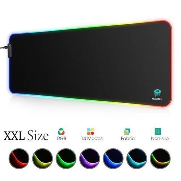 Tapis de souris - Grand - Éclairage LED RGB - 14 modes - Compatible jeux vidéo (couleurs et modèles différents)