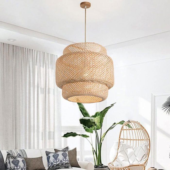 Lustre suspendu en bambou tissé rotin -E27- Diamétre 35CM