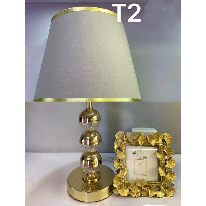 Abat-jour Tissu, Design, Élégant, Lampe de Table Doré & Gris