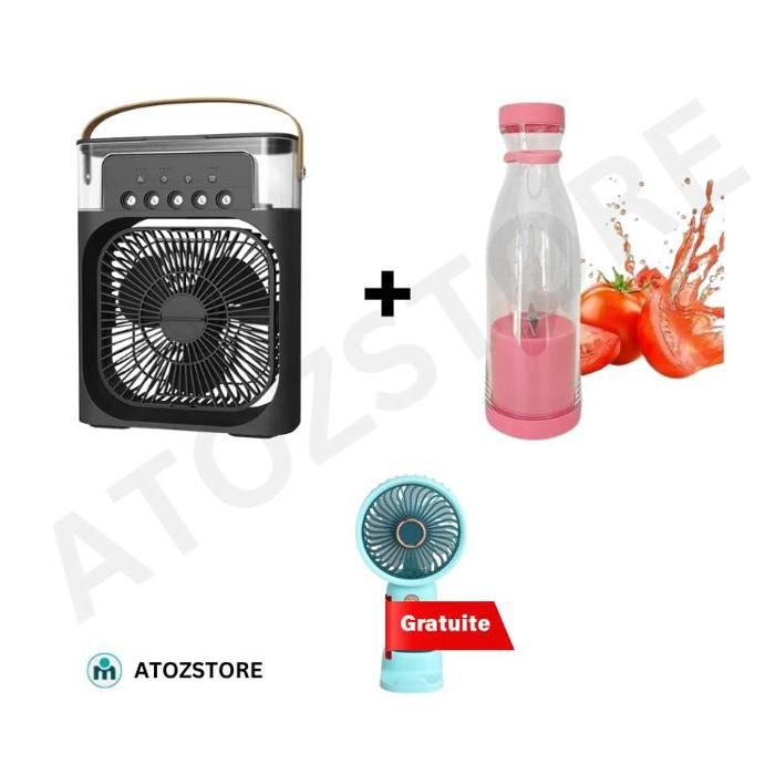 Pack d'été Mini ventilateur portable avec un diffuseur + Mini mixeur de jus et ventilateur main gratuit, couleur aléatoir