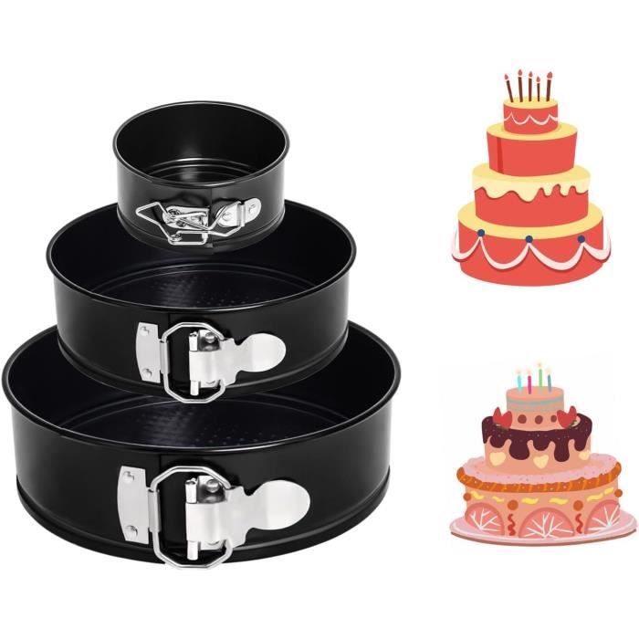 Moule À Gâteau Rond À Charnière 3 Étages (11-18-22 Cm) Ensemble De Moules À Pâtisserie En Acier Au Carbone Noir Avec Revêteme[P251]