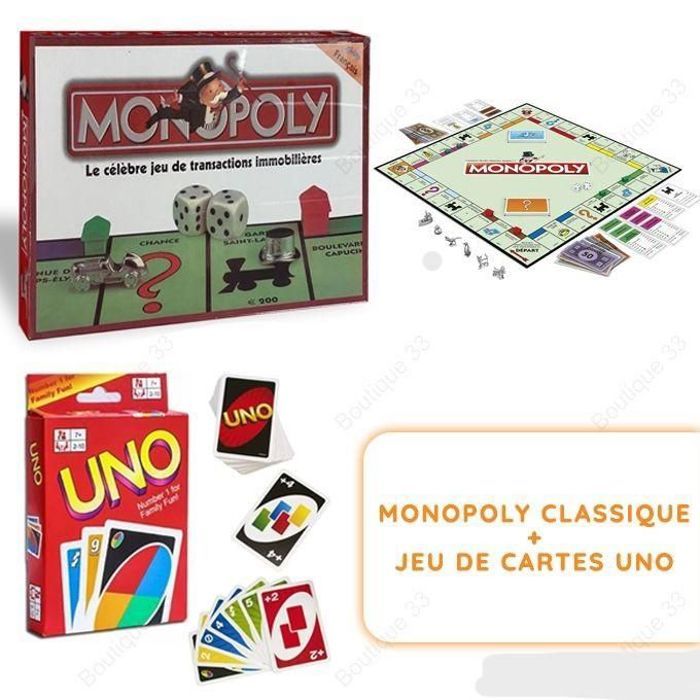 Pack Jeux Monopoly Classique + Jeu de Cartes UNO