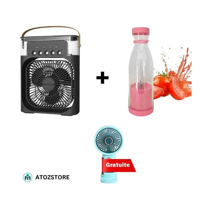 Pack d'été Mini climatiseur portable + Mini mixeur de jus et ventilateur main gratuit, couleur aléatoir